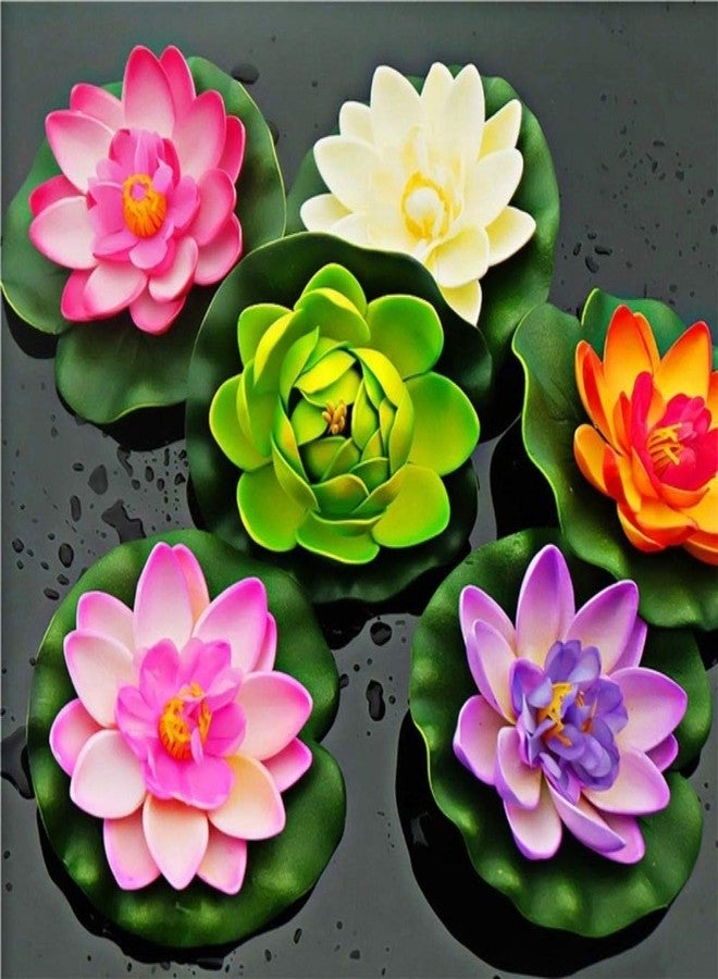 Coolkart Set of 5 Home Decor Artificial Floating Foam Lotus Flowers with Water Lily Pad for Pond, Pool, Aquarium, Garden, Wedding, Party, Holiday and Special Event Decorations -7 Inch - Image 1