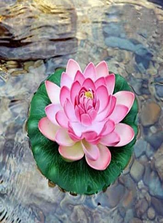 Coolkart Set of 5 Home Decor Artificial Floating Foam Lotus Flowers with Water Lily Pad for Pond, Pool, Aquarium, Garden, Wedding, Party, Holiday and Special Event Decorations -7 Inch - Image 2