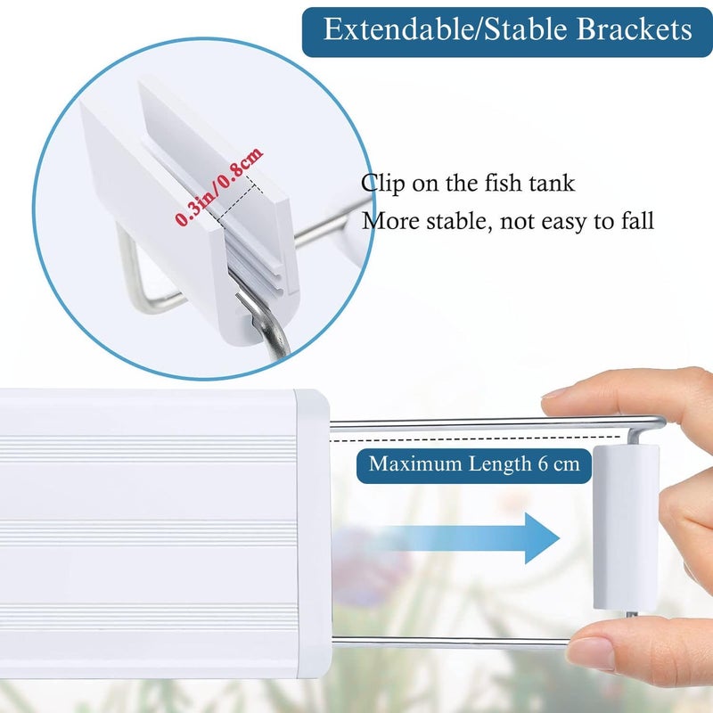 VAYINATO ® ضوء حوض السمك LED (P-600 | أزرق + أبيض | مناسب لـ 50-60 سم) ضوء نحيف بإطار أبيض مع حوامل قابلة للتعديل ومستقرة | للمياه العذبة والمالحة - Image 3