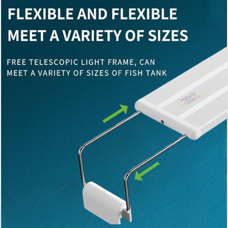 VAYINATO ® ضوء حوض السمك LED (P-600 | أزرق + أبيض | مناسب لـ 50-60 سم) ضوء نحيف بإطار أبيض مع حوامل قابلة للتعديل ومستقرة | للمياه العذبة والمالحة - Image 2