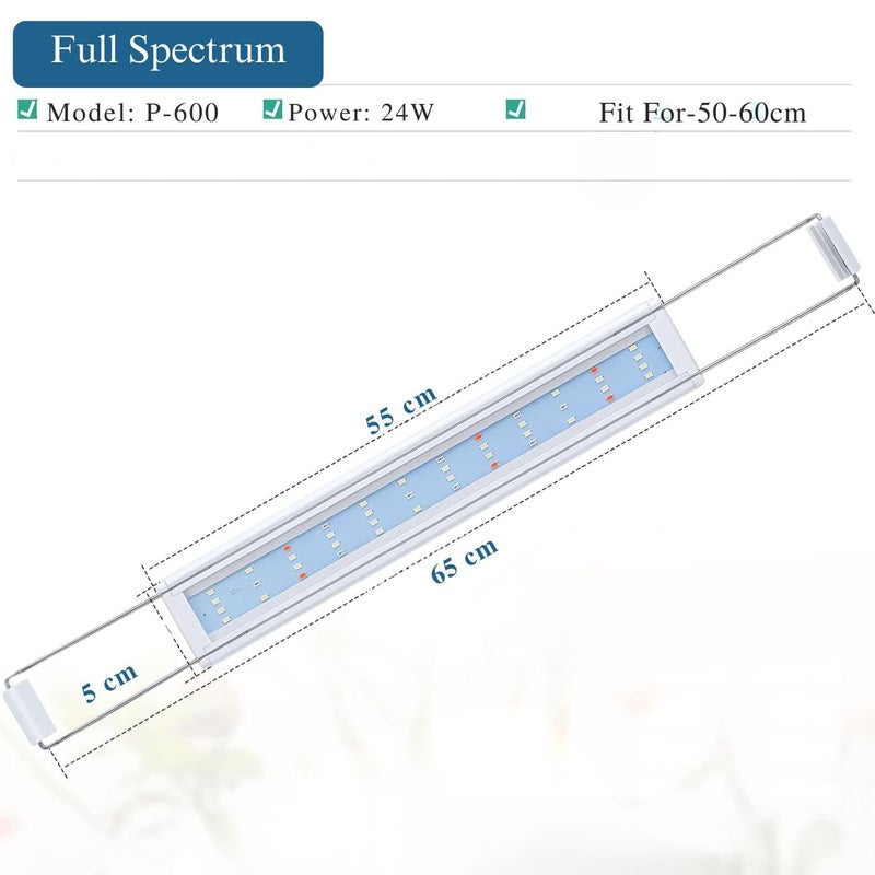 VAYINATO ® ضوء حوض السمك LED (P-600 | أزرق + أبيض | مناسب لـ 50-60 سم) ضوء نحيف بإطار أبيض مع حوامل قابلة للتعديل ومستقرة | للمياه العذبة والمالحة - Image 4