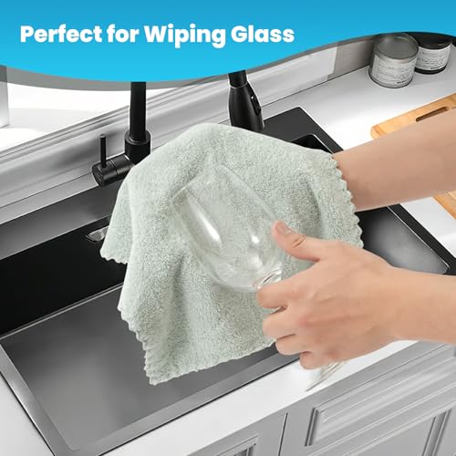 Neessno 12 Pack Cleaning Cloth,Ultra Soft Absorbent Quick Drying Microfiber Cleaning rags,No scratches,Reusable,Washable,Lint Free Cleaning Towels for Kitchen,Window,Glass,car,11.8"×11.8"(Light Green) - Image 5