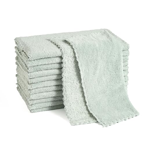 Neessno 12 Pack Cleaning Cloth,Ultra Soft Absorbent Quick Drying Microfiber Cleaning rags,No scratches,Reusable,Washable,Lint Free Cleaning Towels for Kitchen,Window,Glass,car,11.8"×11.8"(Light Green) - Image 1