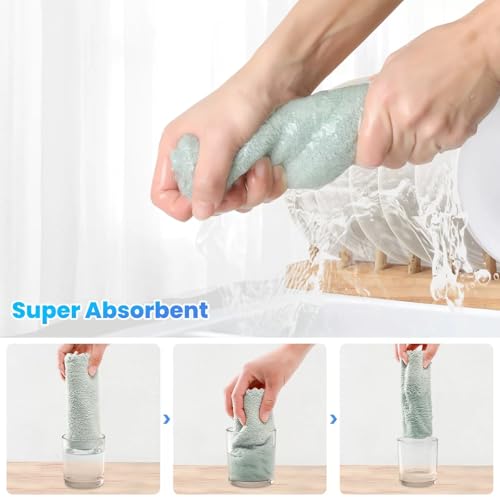 Neessno 12 Pack Cleaning Cloth,Ultra Soft Absorbent Quick Drying Microfiber Cleaning rags,No scratches,Reusable,Washable,Lint Free Cleaning Towels for Kitchen,Window,Glass,car,11.8"×11.8"(Light Green) - Image 3