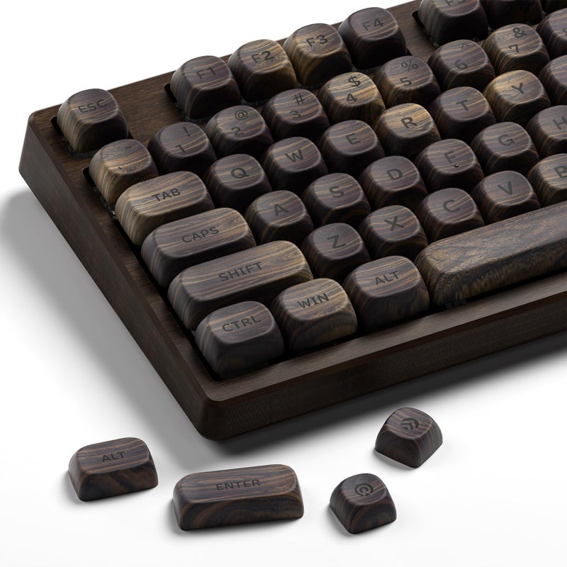 OHY XVX Wood Keycaps,MOA PBT Keycaps Dye-Sublimation 130 pcs Keycap Set for Mechanical Keyboard 61/64/75/84/87/104/108 Layout with Key Puller, Walnut Textures - Image 1