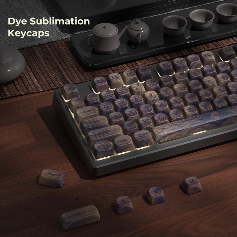 OHY XVX Wood Keycaps,MOA PBT Keycaps Dye-Sublimation 130 pcs Keycap Set for Mechanical Keyboard 61/64/75/84/87/104/108 Layout with Key Puller, Walnut Textures - Image 2