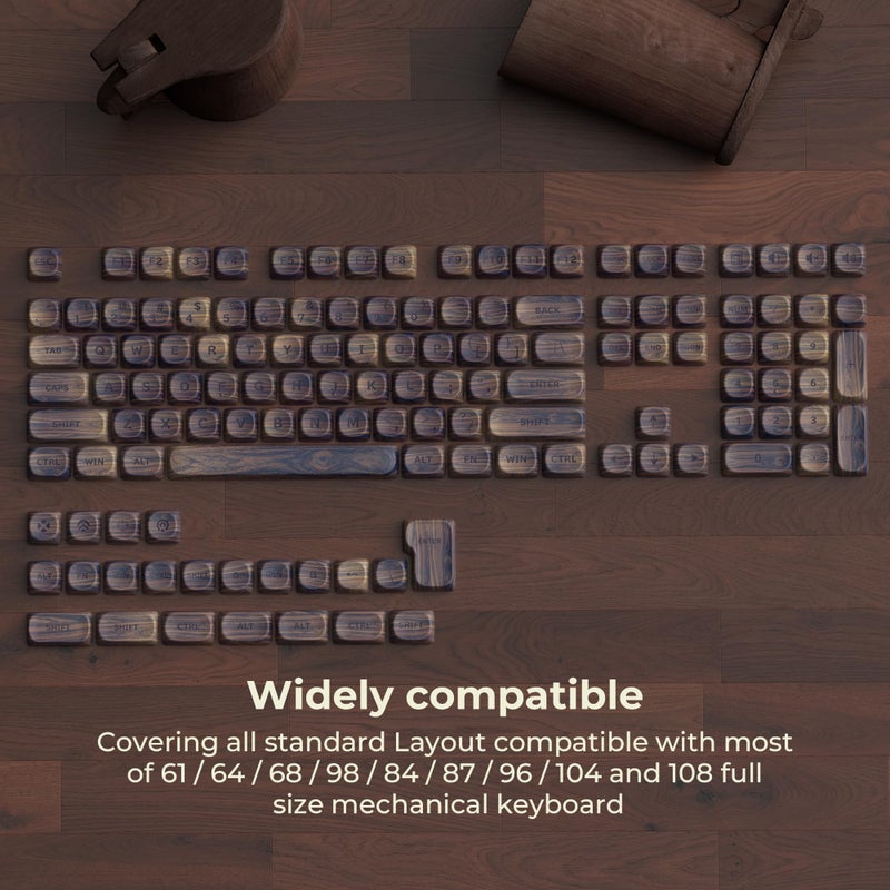 OHY XVX Wood Keycaps,MOA PBT Keycaps Dye-Sublimation 130 pcs Keycap Set for Mechanical Keyboard 61/64/75/84/87/104/108 Layout with Key Puller, Walnut Textures - Image 4