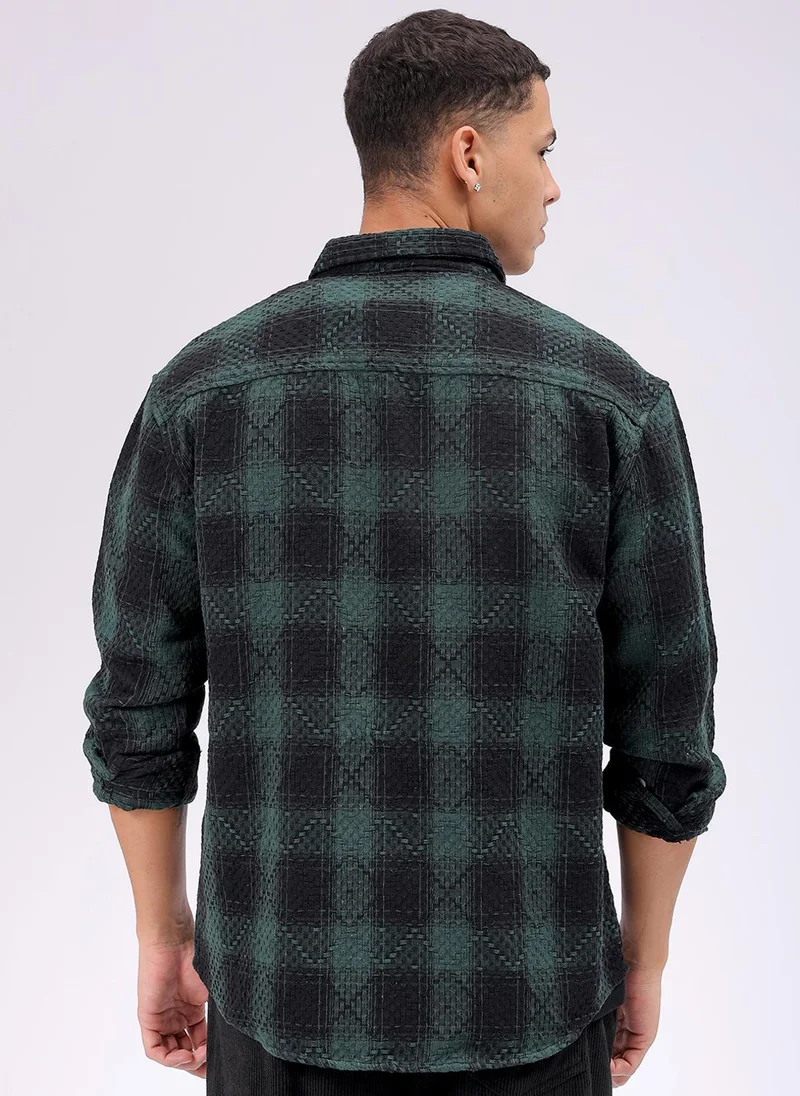 ذا انديان كراج كو Men Relaxed Fit Checkered Full Sleeves Cutaway Collar Double Flap Pocket Resort Wear Shirt