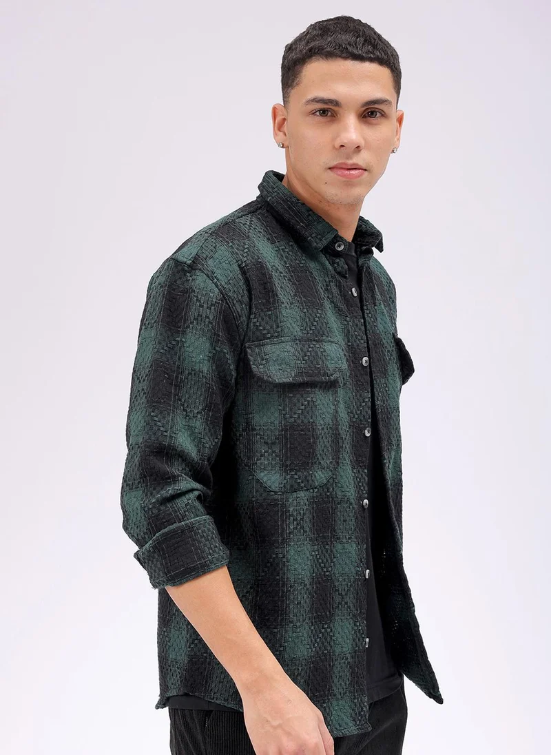 ذا انديان كراج كو Men Relaxed Fit Checkered Full Sleeves Cutaway Collar Double Flap Pocket Resort Wear Shirt