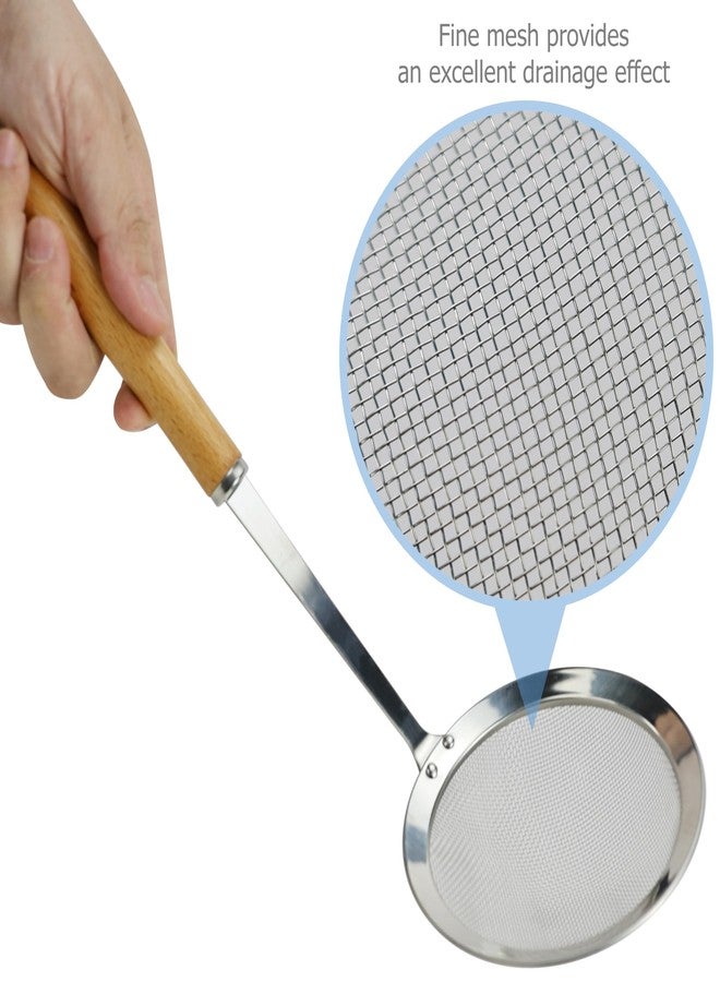 ملعقتان من الفولاذ المقاوم للصدأ من EIKS، عبوة من قطعتين، بشبكة دقيقة ومقبض خشبي وفرش تنظيف لتصفية الدهون ورغوة المرق وتصفية الطعام - Image 4
