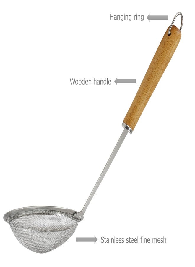 ملعقتان من الفولاذ المقاوم للصدأ من EIKS، عبوة من قطعتين، بشبكة دقيقة ومقبض خشبي وفرش تنظيف لتصفية الدهون ورغوة المرق وتصفية الطعام - Image 5