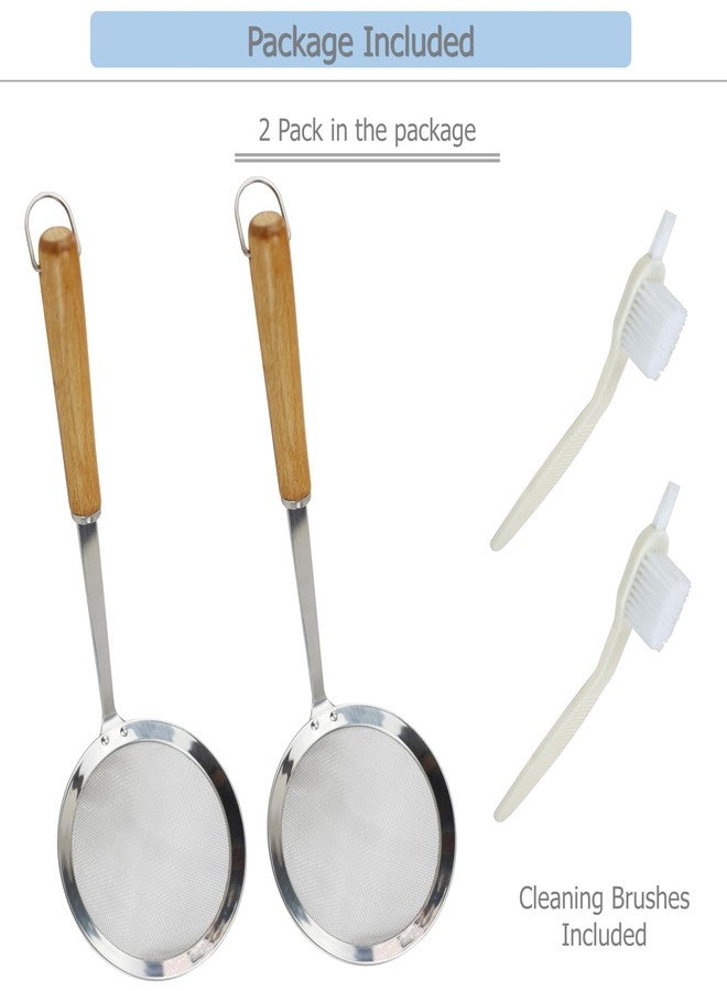 ملعقتان من الفولاذ المقاوم للصدأ من EIKS، عبوة من قطعتين، بشبكة دقيقة ومقبض خشبي وفرش تنظيف لتصفية الدهون ورغوة المرق وتصفية الطعام - Image 2