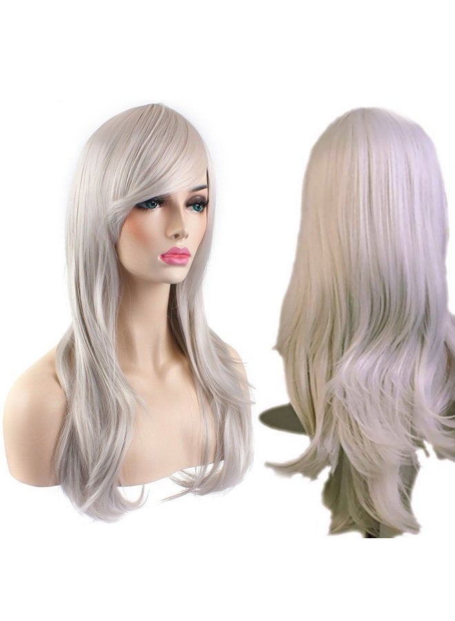 AKStore Women's Heat Resistant 28-Inch 70cm Long Curly Hair Wig with Wig Cap, White - Image 1