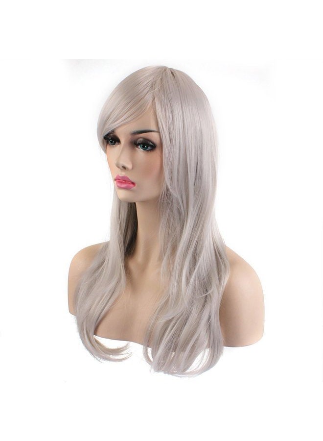 AKStore Women's Heat Resistant 28-Inch 70cm Long Curly Hair Wig with Wig Cap, White - Image 4