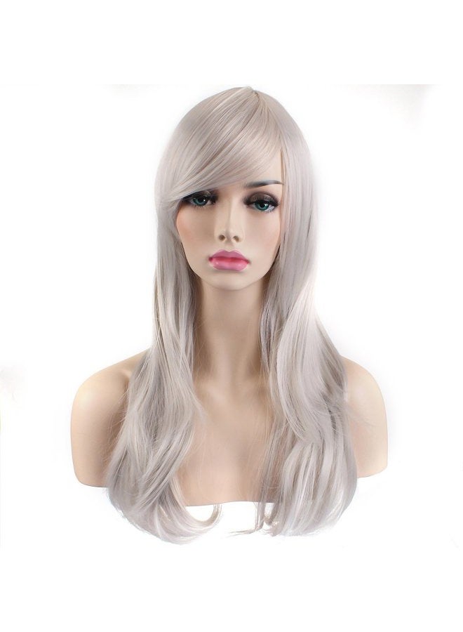 AKStore Women's Heat Resistant 28-Inch 70cm Long Curly Hair Wig with Wig Cap, White - Image 3