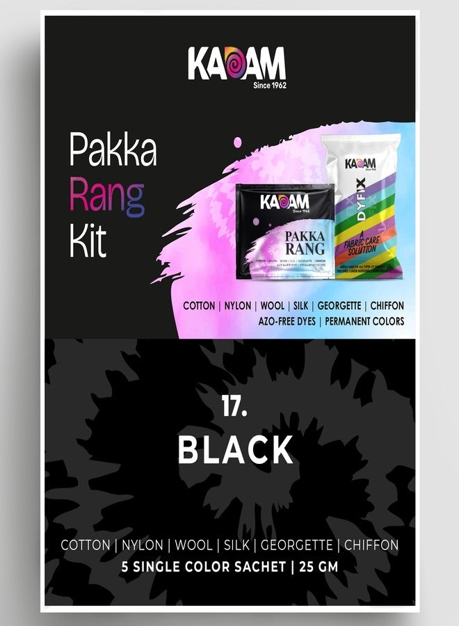 KADAM (LABEL) Kadam Pakka Rang Fabric Dye for Clothes Permanent, Cloth Dye Powder, Fabric Dye Clothes, Dye for Faded Jeans, 5 sachets of Shade 17 Black Colour & 5 sachets of DyFix Color Fixer - Image 1