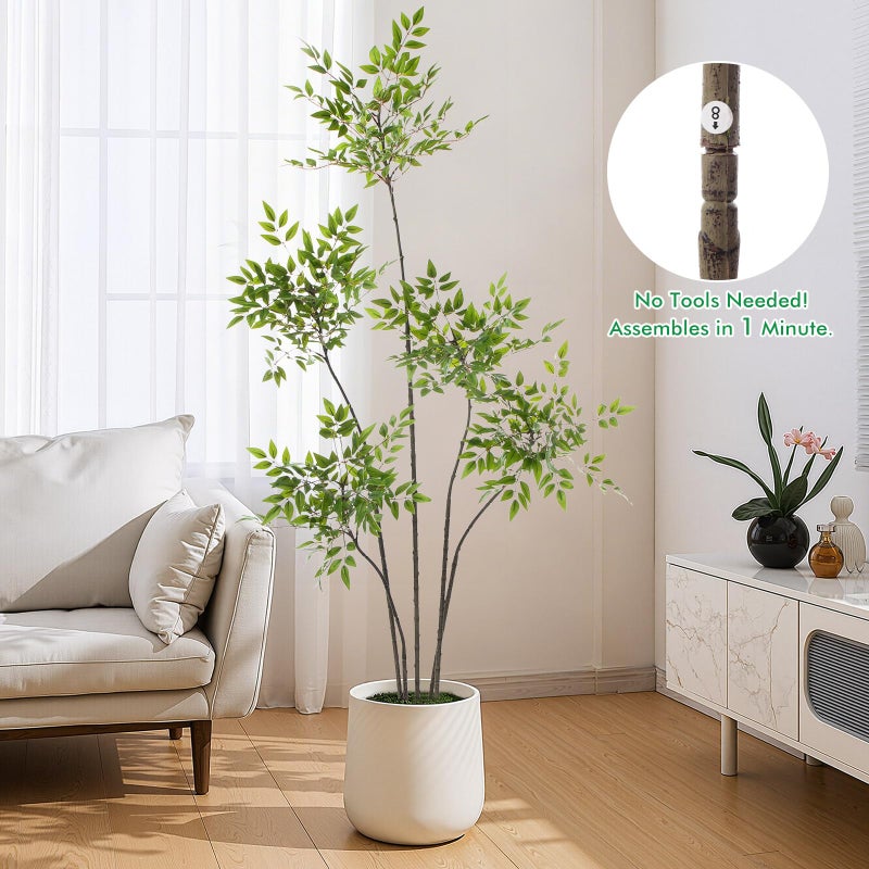 Giegxin 5ft Faux Bamboo Tree Indoor Artificial Nandina Tree Realistic Large Fake Plants Potted Planter Tall Foliage Floor Plant for Home Office Corner Room Decor Greenery Housewarming Gift - Image 3