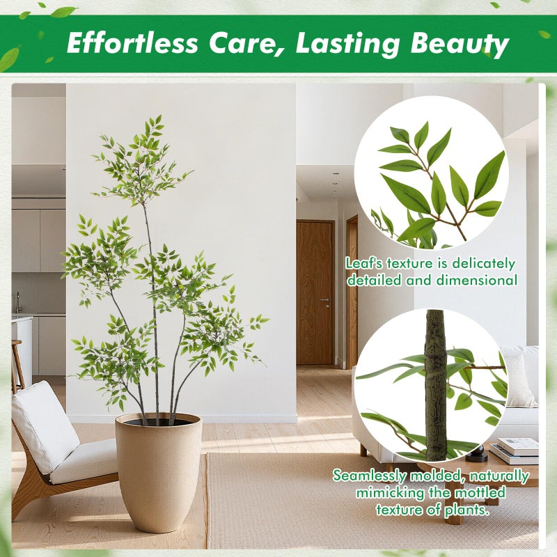 Giegxin 5ft Faux Bamboo Tree Indoor Artificial Nandina Tree Realistic Large Fake Plants Potted Planter Tall Foliage Floor Plant for Home Office Corner Room Decor Greenery Housewarming Gift - Image 4