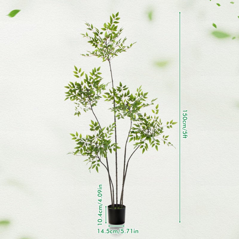 Giegxin 5ft Faux Bamboo Tree Indoor Artificial Nandina Tree Realistic Large Fake Plants Potted Planter Tall Foliage Floor Plant for Home Office Corner Room Decor Greenery Housewarming Gift - Image 2