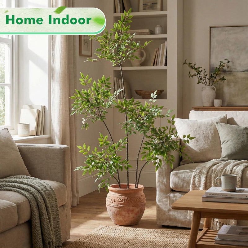 Giegxin 5ft Faux Bamboo Tree Indoor Artificial Nandina Tree Realistic Large Fake Plants Potted Planter Tall Foliage Floor Plant for Home Office Corner Room Decor Greenery Housewarming Gift - Image 5