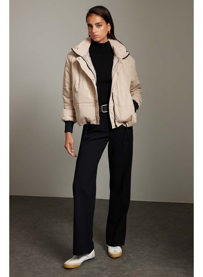 trendyol Beige Oversize Pattern Hooded Water Repellent Quilted Puffer Jacket TWOAW21MO0144  - Image 1