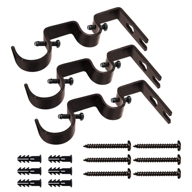 TLBTEK 3pcs Brown Curtain Rod Bracket Double Curtain Rod Hanging Brackets Wall Mount Heavy DutyAdjustable Curtain Rod Holders Hardware for Window Bedroom Home Curtain rodsDrapery Rod