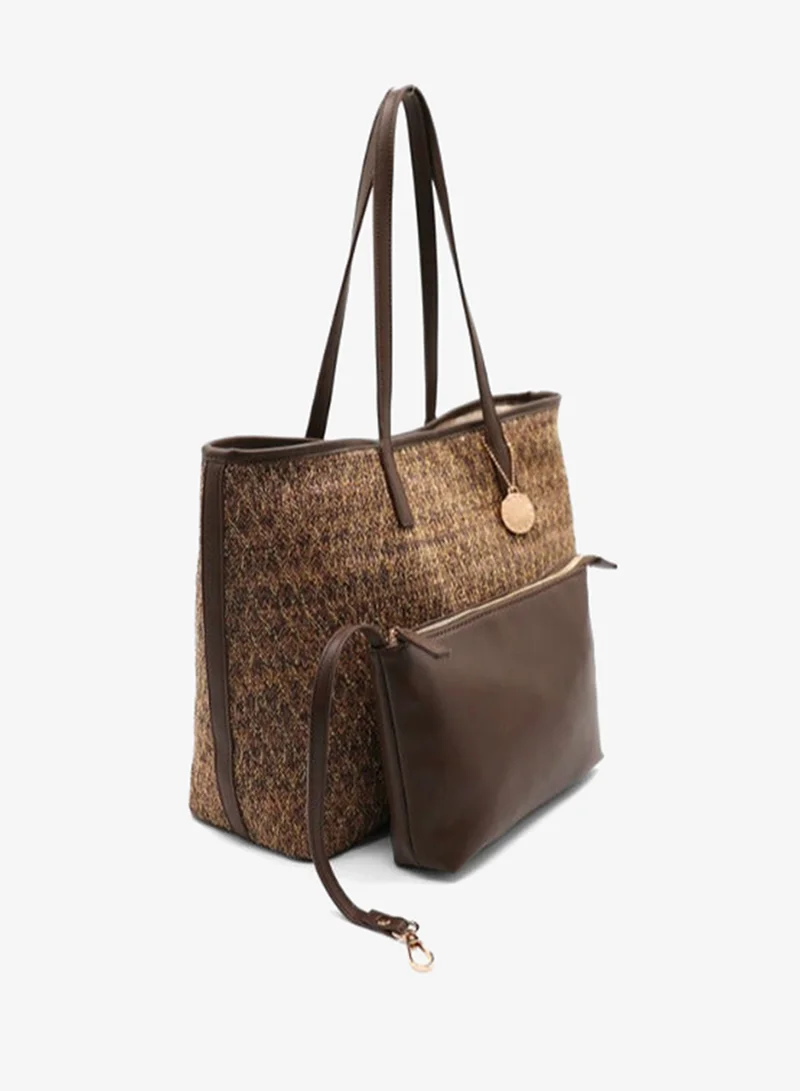 مارينا جالانتي Marina Galanti Atzara Quilted Fabric Shopper Bag - Dark Brown