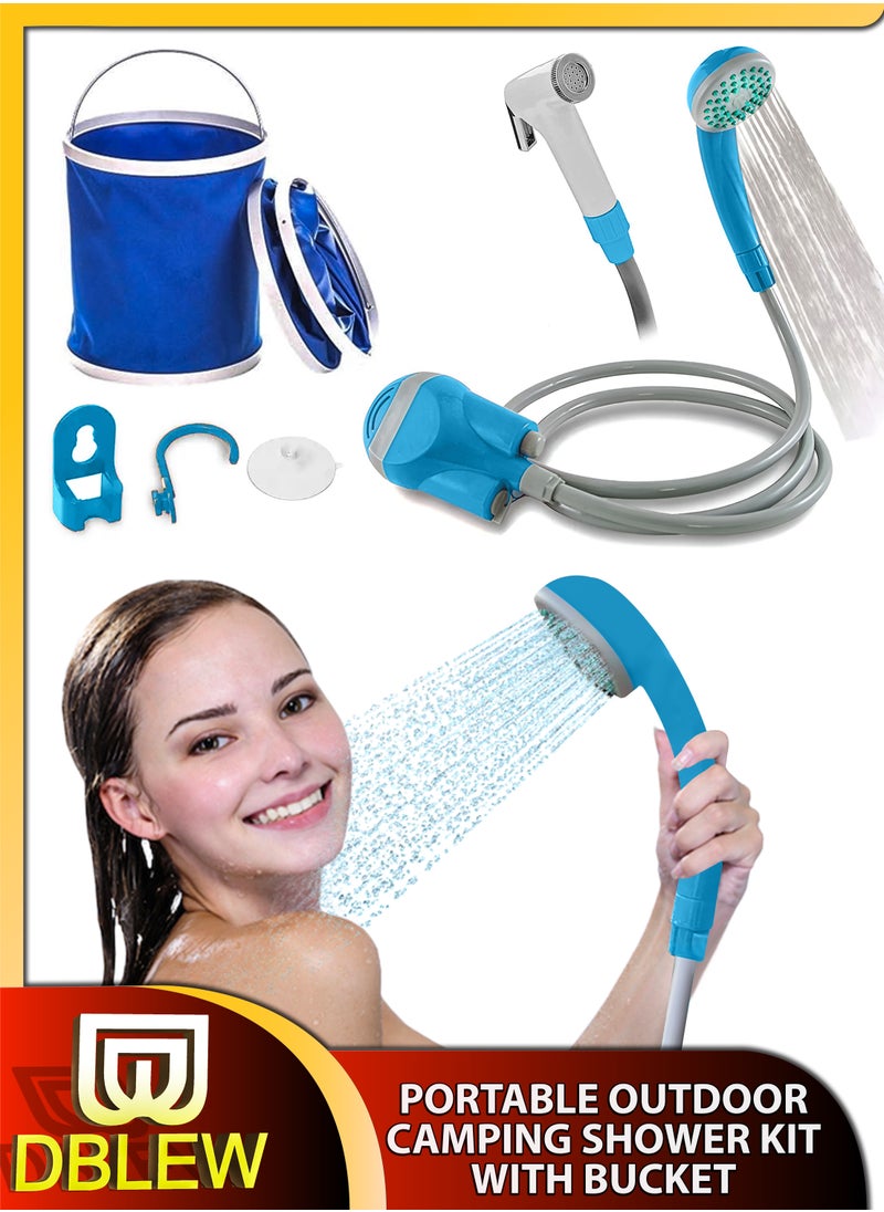 DBLEW Portable Electric Outdoor Shower Kit With Foldable Bucket Rechargeable Camping Shower With Dual Shower Heads Water Filter for Camping Hiking Beach Pets Plants Travel Water Pump Machine Handheld Bidet  - Image 1