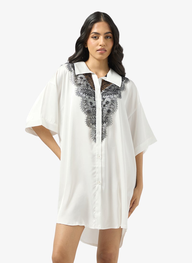 جينجر فستان قميص بأزرار وتفاصيل دانتيل - Image 1