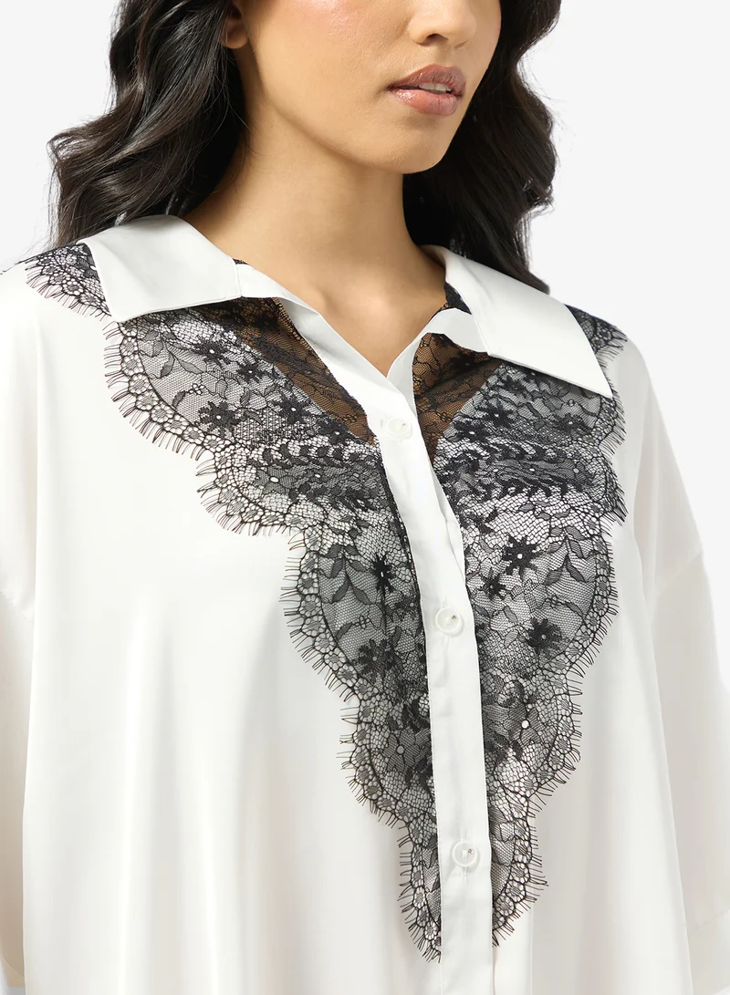 جينجر Lace Detail Button Up Shirt Dress