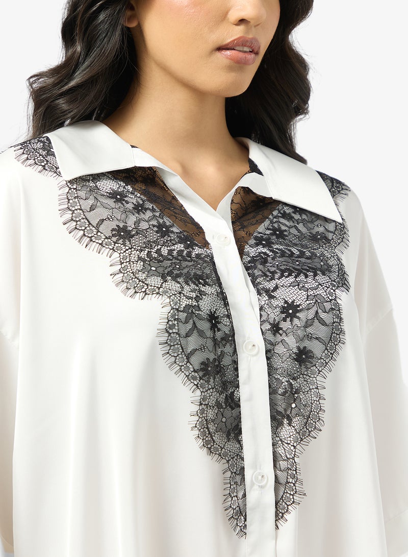 جينجر فستان قميص بأزرار وتفاصيل دانتيل - Image 3