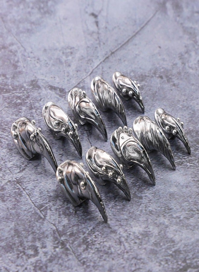 OCOUYVD Halloween Eagle Claws Press on Nails Acrylic Fake Nails Long Curved Glossy False Nails Silver Glittter Glue on Nail Manicure Sparkly Luxury Handmade Steel Ball Stick on Nail for Women (Size M) - Image 1