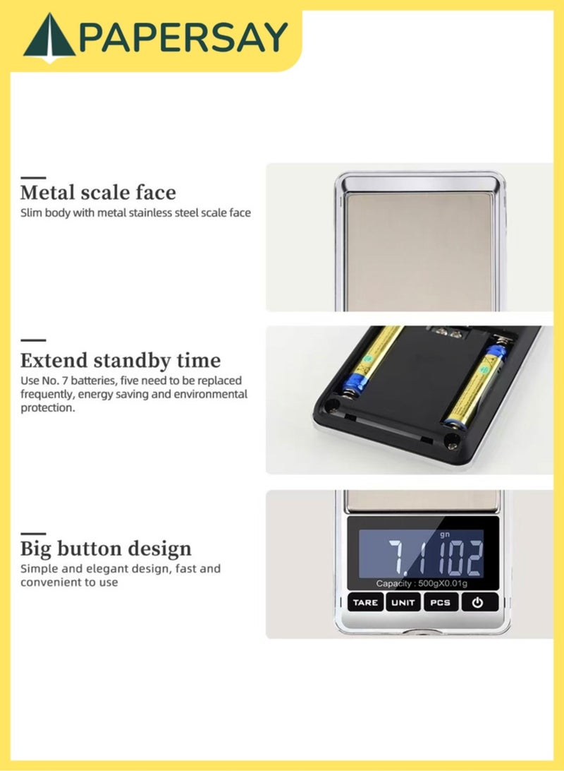 (500g/0.01g ) High Precision Digital Milligram Scale - Mini Electronic Jewelry/Gold/Herb Scale with LCD Display, Tare  PCS Functions, Portable Pocket Scale for Kitchen Food/Coffee/Spices. - Image 4