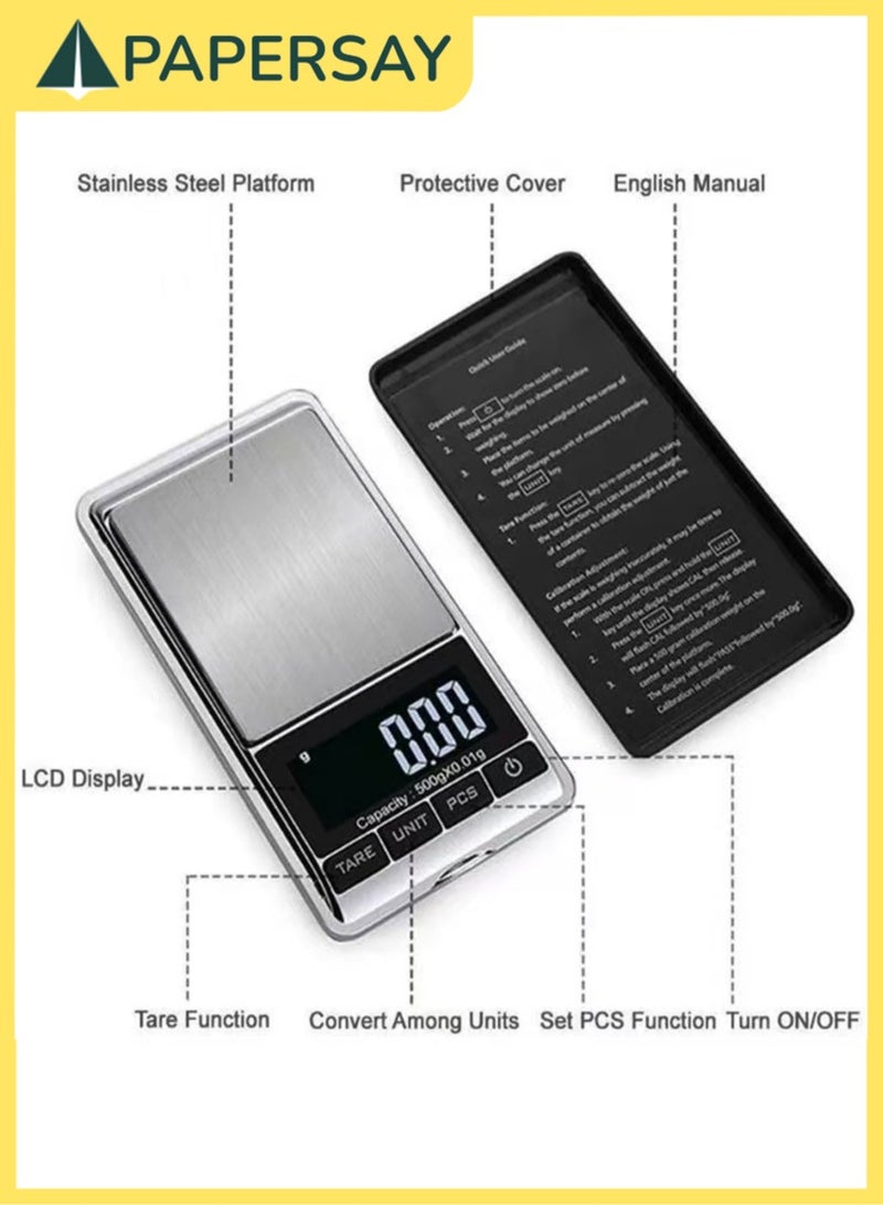 (500g/0.01g ) High Precision Digital Milligram Scale - Mini Electronic Jewelry/Gold/Herb Scale with LCD Display, Tare  PCS Functions, Portable Pocket Scale for Kitchen Food/Coffee/Spices. - Image 5