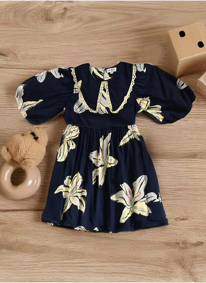 بيلا مودا Bella Moda Floral Print Balloon Sleeves Knee-Length Dress