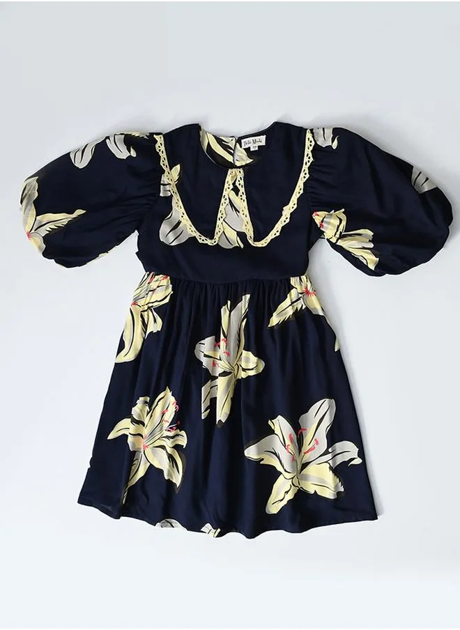 بيلا مودا Bella Moda Floral Print Balloon Sleeves Knee-Length Dress
