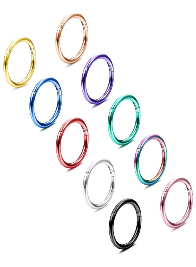 Besteel 10PCS Septum Nose Rings Hoops for Women Men - 16G 316L Surgical Stainless Steel Hinged Clicker Lip Helix Rook Tragus Daith Conch Piercing Jewelry Cartilage Sleeper Earrings Set 8MM - Image 1
