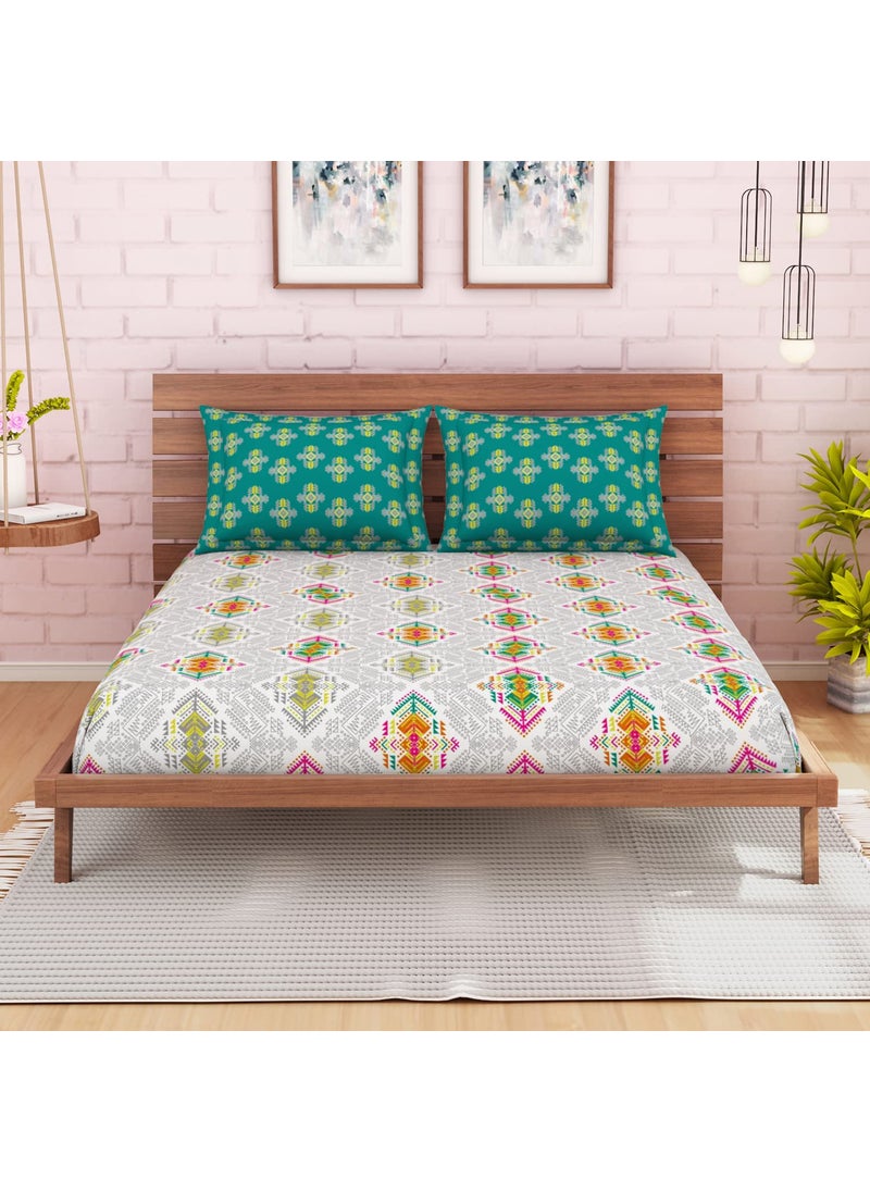 SPACES Spaces 100 Cotton Double Bedsheet Soft Feel Skin Safe Breathable 144 Tc Dark Green Bedsheet for Double Bed  - Image 1