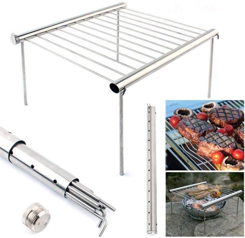 Abhsant Charcoal BBQ Grill Oven Steel Folding Portable Outdoor Barbeque Charcoal Grill Oven Silver1pcs - Image 5