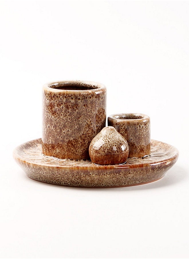 Generic - Palo Santo Sticks Holder Multi-Purpose Handmade Ceramic Incense Burner for Palo Santo Incense Sticks Sage Holder for Burning Ash Catcher Tray for Meditation Yoga Room-Brown White - Image 1