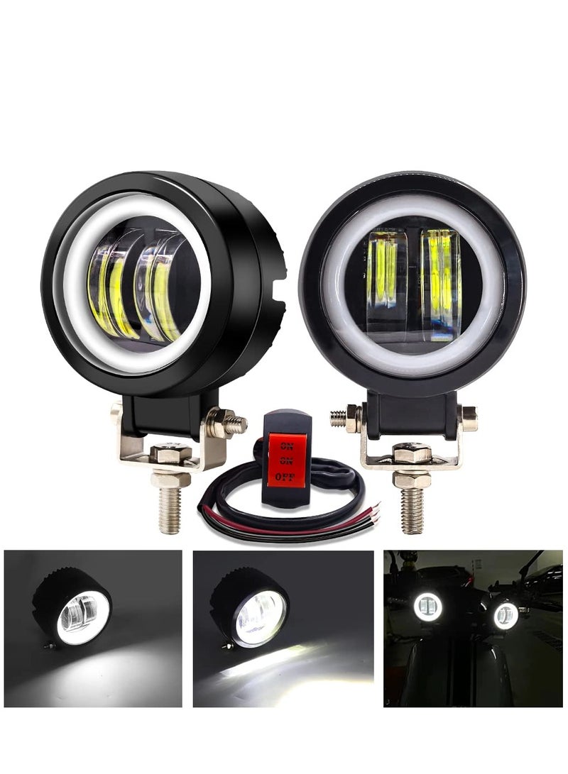SYOSI Motorcycle LED Driving Fog Lights, 3Inch 20W Round Motorcycle Spotlights Fog Lamps Auxiliary Lights 12V 24V for Offroad SUV ATV Motorbike, White (Include Switch)