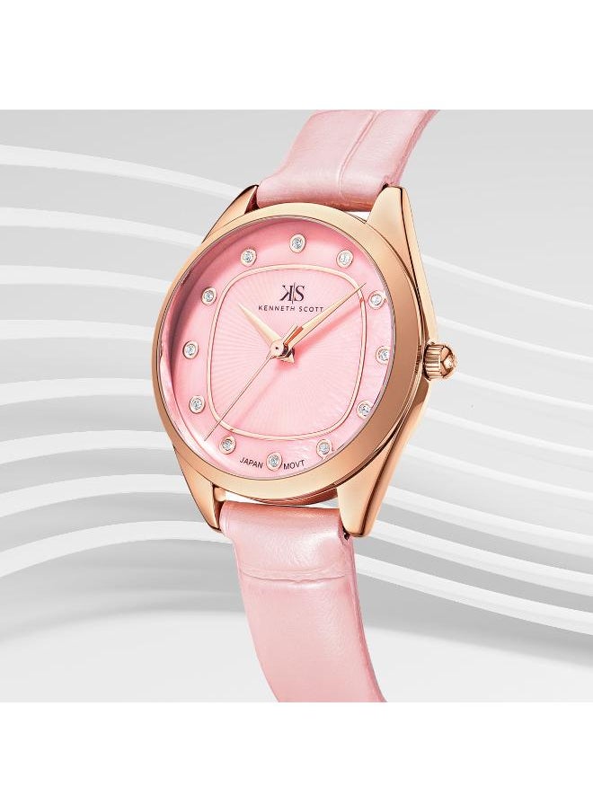 KENNETH SCOTT Kenneth Scott K24508-RLPP Women's Analog Display Watch & Polyurethane Strap Pink  - Image 3