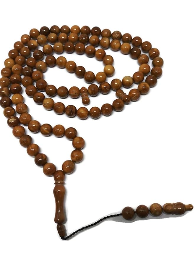 إيروريكس مسبحة إسلامية مكونة من 99 حبة مصنوعة يدويًا من خشب كوكا كوكا، زينة معلقة على مرآة السيارة الخلفية، مناسبة للحج والعيد ورمضان، لون بني - Image 3