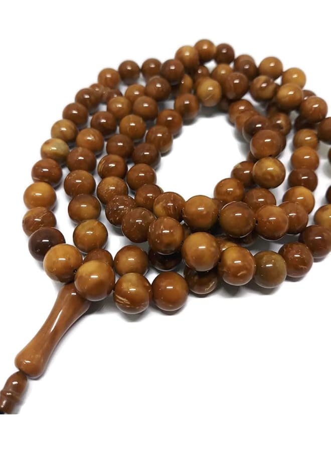 إيروريكس مسبحة إسلامية مكونة من 99 حبة مصنوعة يدويًا من خشب كوكا كوكا، زينة معلقة على مرآة السيارة الخلفية، مناسبة للحج والعيد ورمضان، لون بني - Image 4