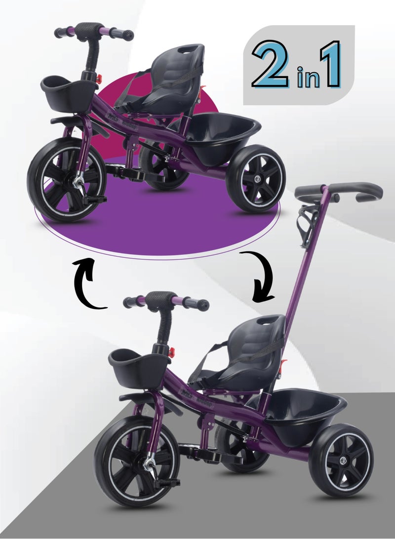 MG Kids 2-in-1 Parental Push Handle Bike | 3-Wheel Toddler Bike with Front Basket & Rear Storage| Safety Belt | Anti-Slip Pedals | Sturdy Steel Frame | Fun Ride-On Toy For 1-5 Years  - Image 3