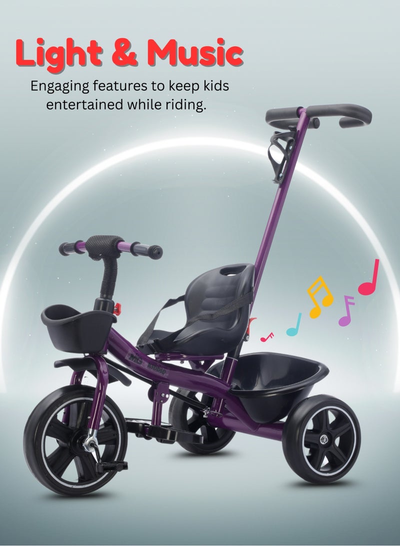 MG Kids 2-in-1 Parental Push Handle Bike | 3-Wheel Toddler Bike with Front Basket & Rear Storage| Safety Belt | Anti-Slip Pedals | Sturdy Steel Frame | Fun Ride-On Toy For 1-5 Years  - Image 4