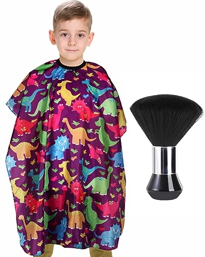 YELEGAI Kids Barber Cape with Neck Duster Brush, Professional Salon Hair Cutting Cape with Adjustable Snap Closure(Cartoon Dinosaur) - Image 1