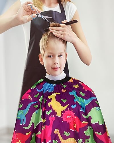 YELEGAI Kids Barber Cape with Neck Duster Brush, Professional Salon Hair Cutting Cape with Adjustable Snap Closure(Cartoon Dinosaur) - Image 5