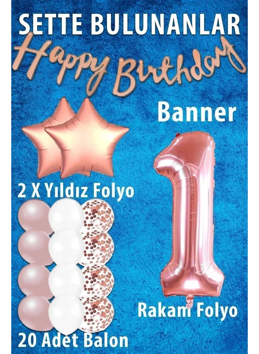 Bkmc Rose Gold Concept Age Birthday Celebration Set; White Gold Confetti Balloon, Number Star