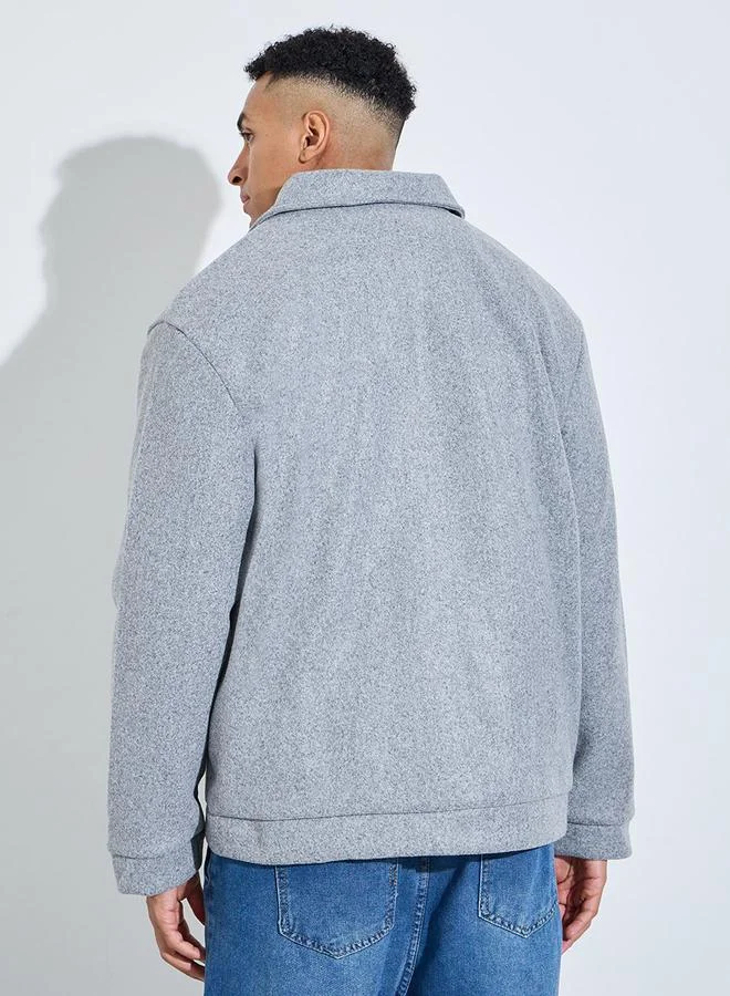 Styli  Grey Solid Classic Snap Button Workwear Jacket for Men | Best Price UAE